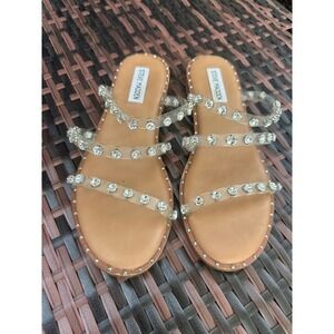 Steve Madden‎ Rhinestone Sandals Clear Strap Slides Sparkly Flats Size 8